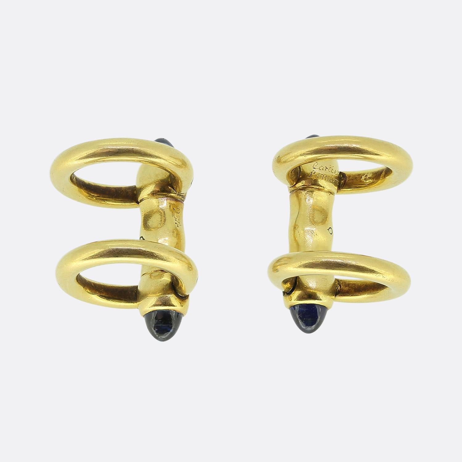 Sugarloaf Cabochon Cartier Cabochon Sapphire Stirrup Cufflinks For Sale