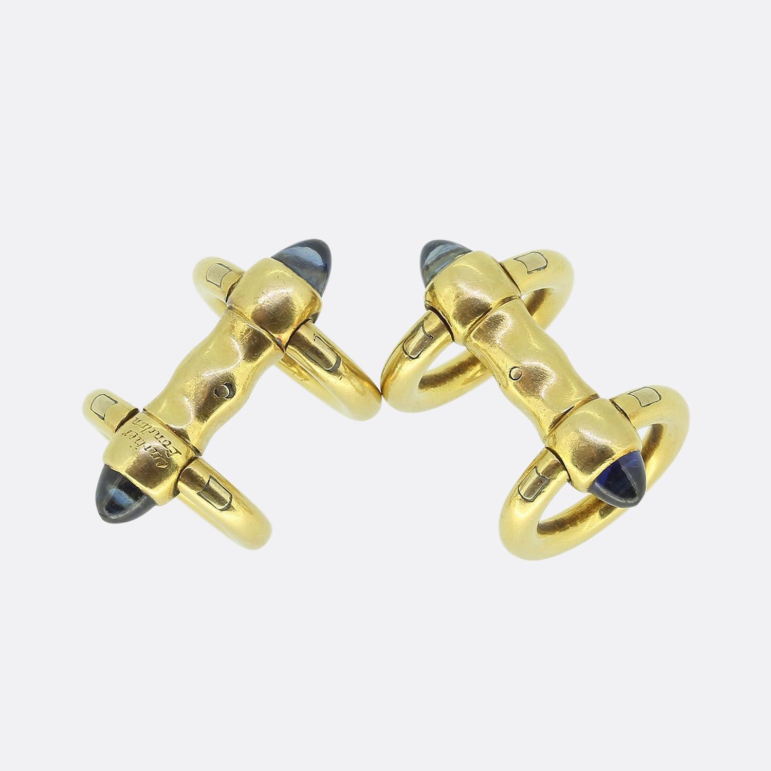 Cartier Cabochon Sapphire Stirrup Cufflinks In Good Condition For Sale In London, GB