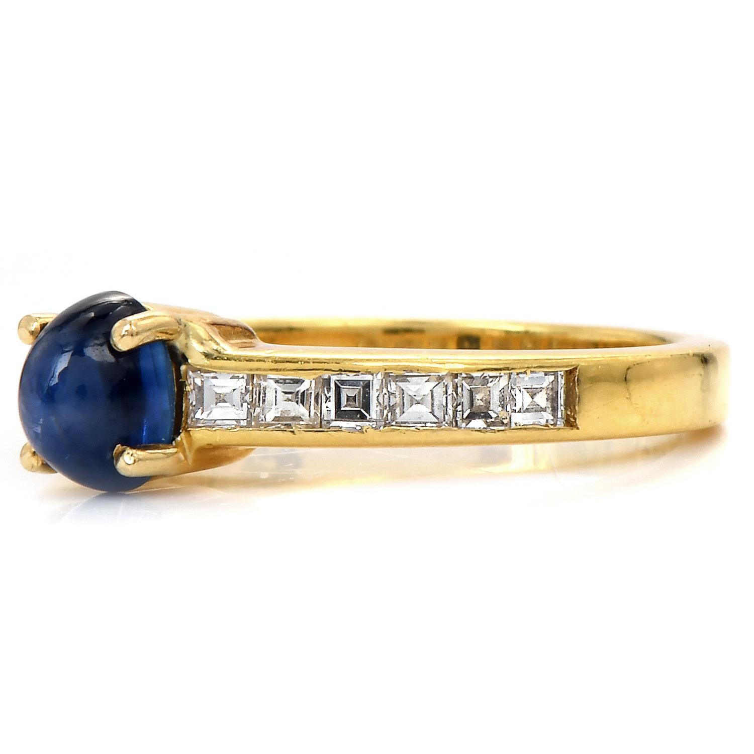 Modern Cartier Cabochon Star Sapphire Diamond 18k Yellow Gold Ring