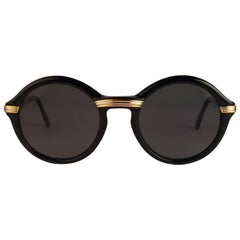 Cartier Cabriolet Round Black and Gold 52MM Gold Sunglasses, France 1990s