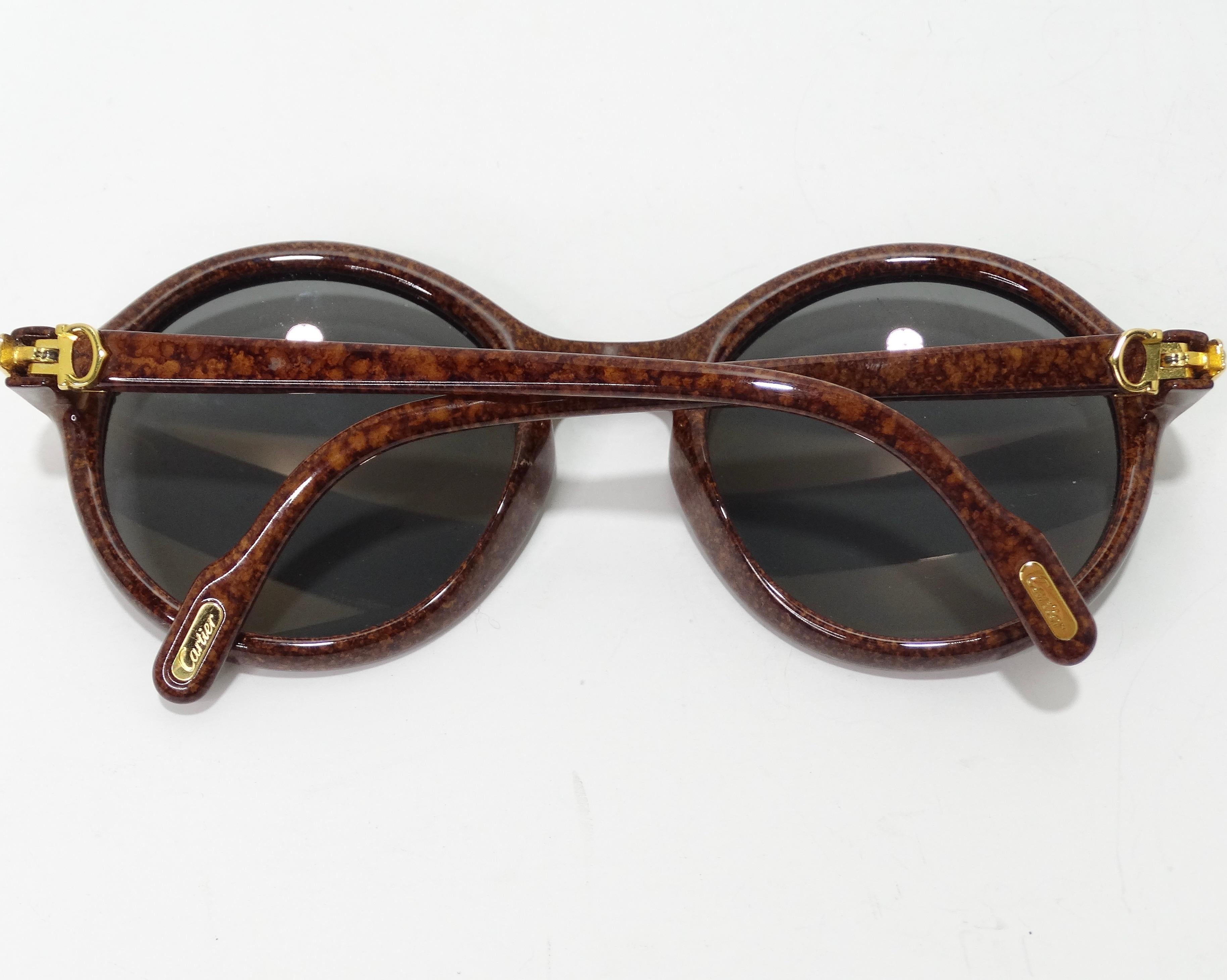 Cartier Cabriolet Round Brown 22K Gold Sunglasses Circa 1991 For Sale 7