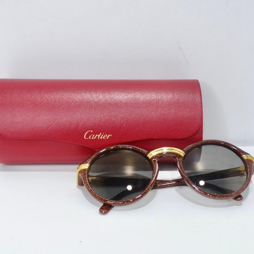 Gray Cartier Cabriolet Round Brown 22K Gold Sunglasses Circa 1991 For Sale