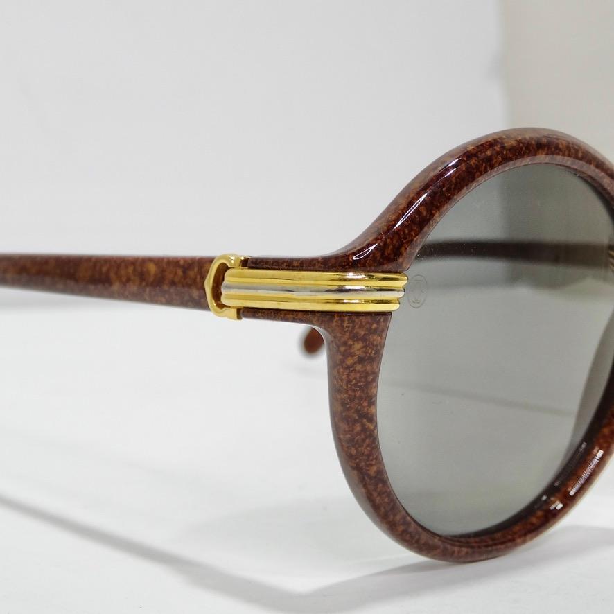 Cartier Cabriolet Round Brown 22K Gold Sunglasses Circa 1991 In Good Condition For Sale In Scottsdale, AZ