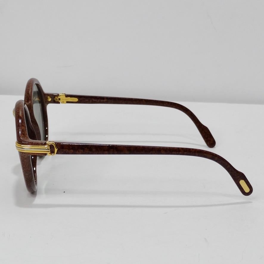 Cartier Cabriolet Round Brown 22K Gold Sunglasses Circa 1991 For Sale 1