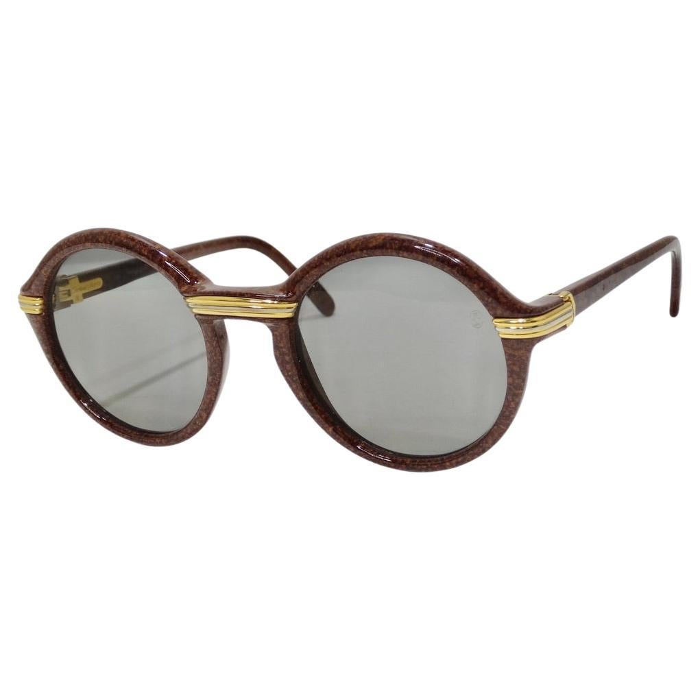 Cartier Cabriolet Round Brown 22K Gold Sunglasses Circa 1991 For Sale