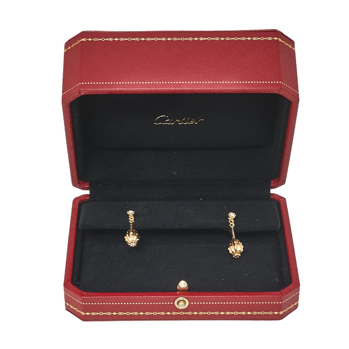 Contemporary Cartier Cactus de Cartier Diamond 18K Yellow Gold Drop Earrings