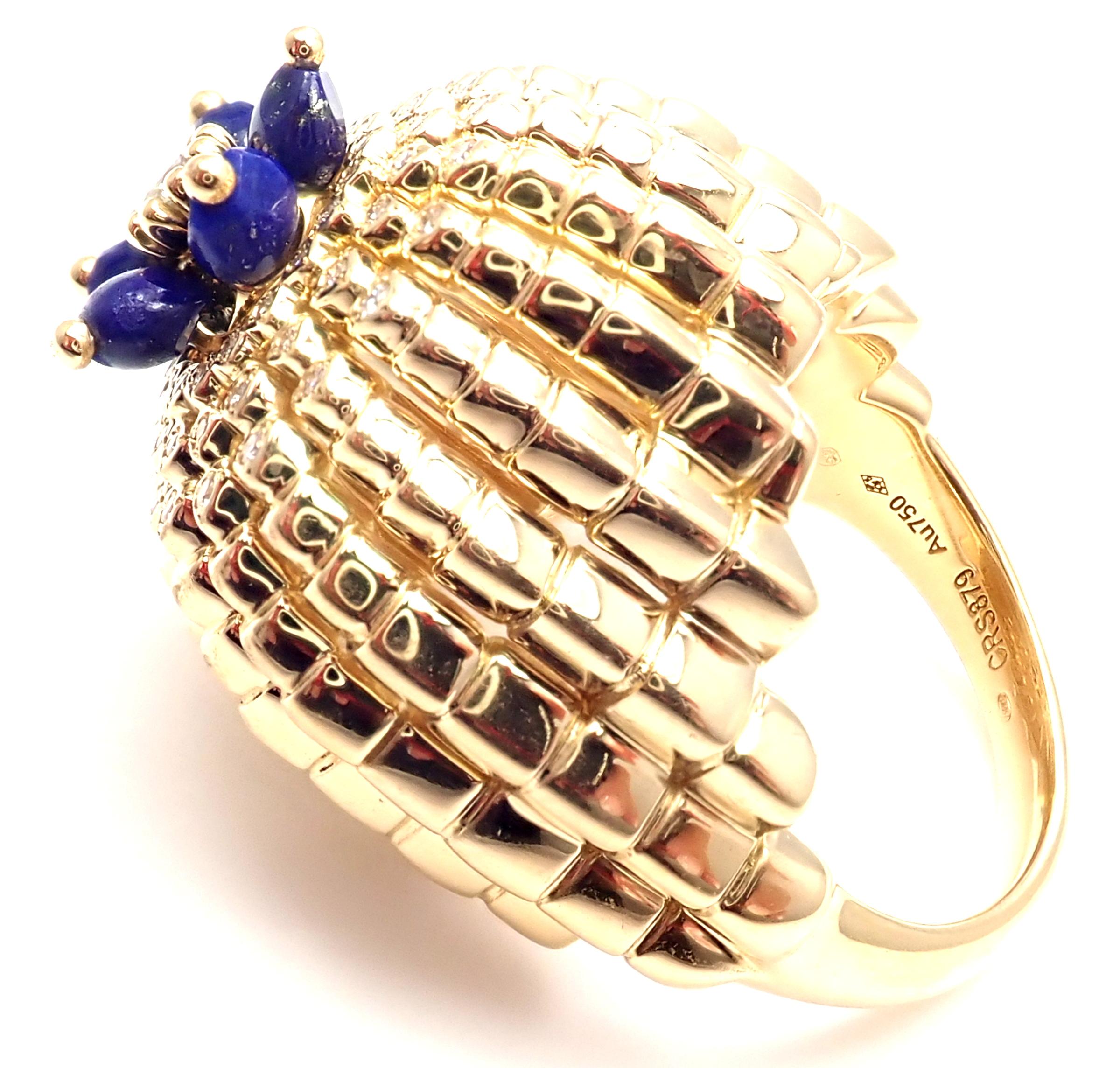 Cartier Cactus De Cartier Diamond Lapis Lazuli Yellow Gold Ring In Excellent Condition In Holland, PA