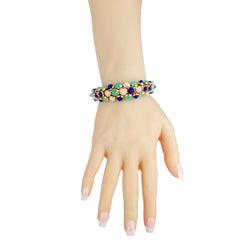 Cartier Cactus Diamond Pave Chrysoprase and Lapis Yellow Gold Bangle Bracelet