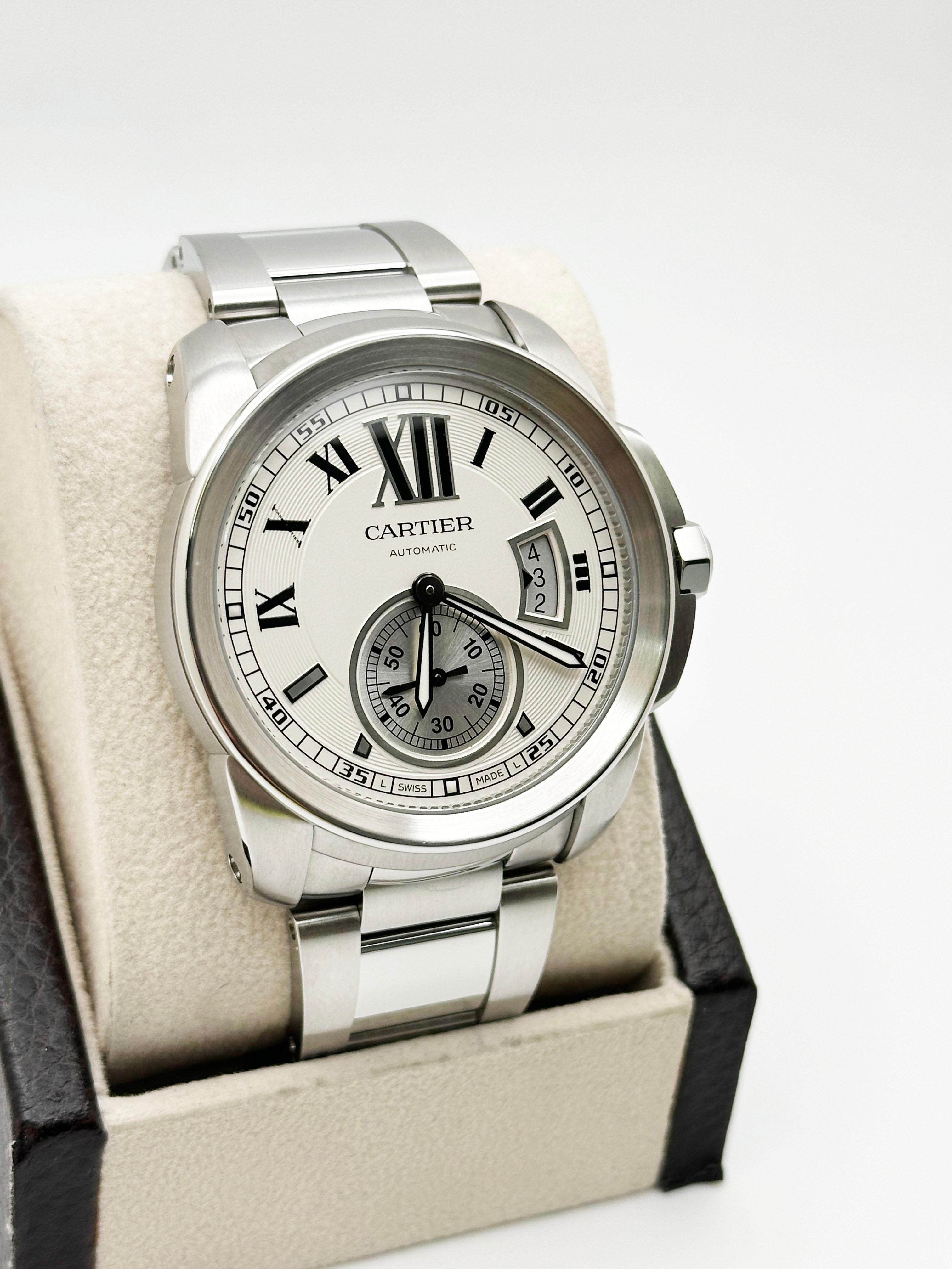 Cartier Cailbre Ref 3389 42mm Quadrante Argento Acciaio Inox In condizioni ottime in vendita a San Diego, CA