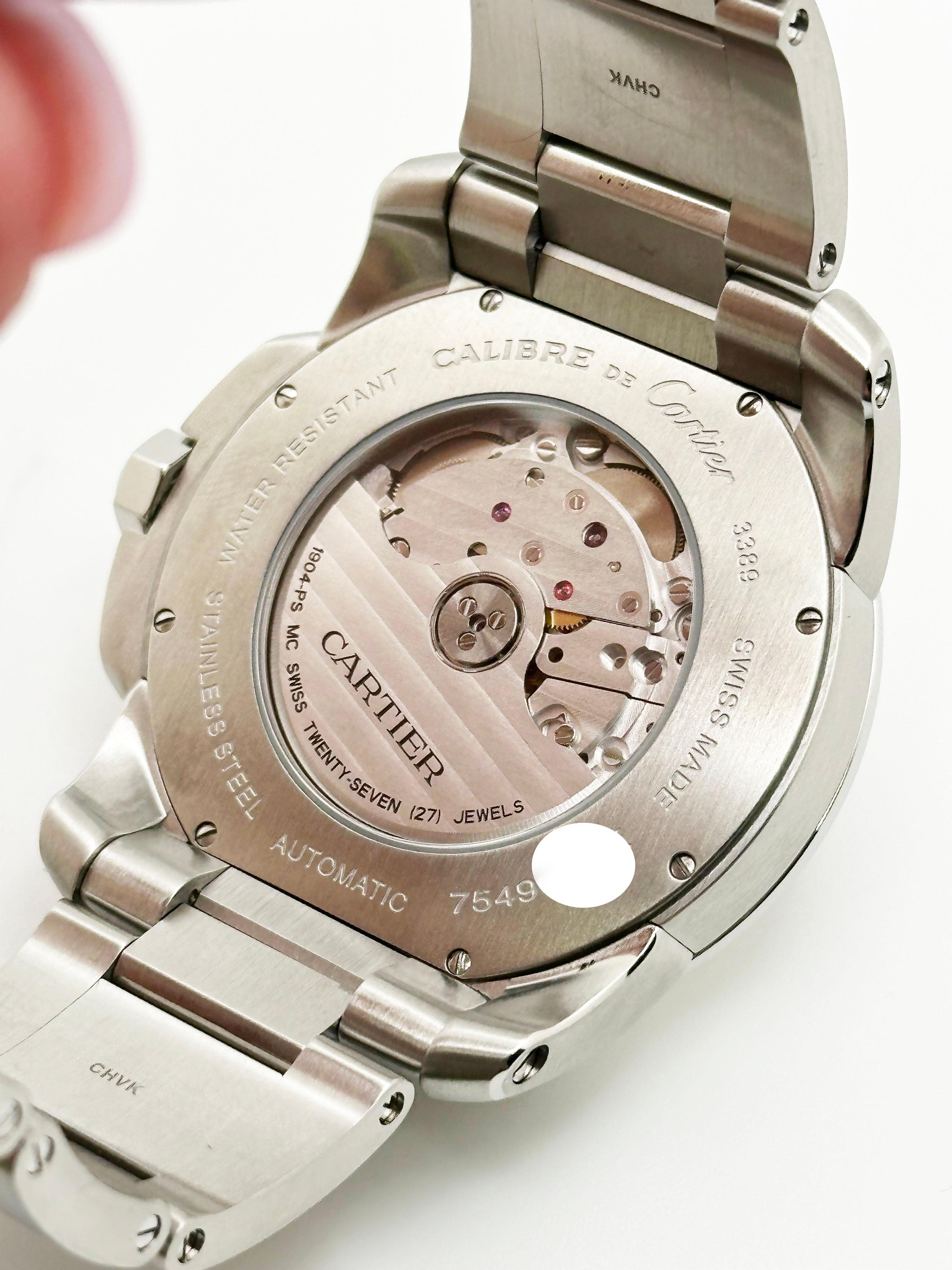 Cartier Cailbre Ref 3389 42mm Quadrante Argento Acciaio Inox in vendita 2