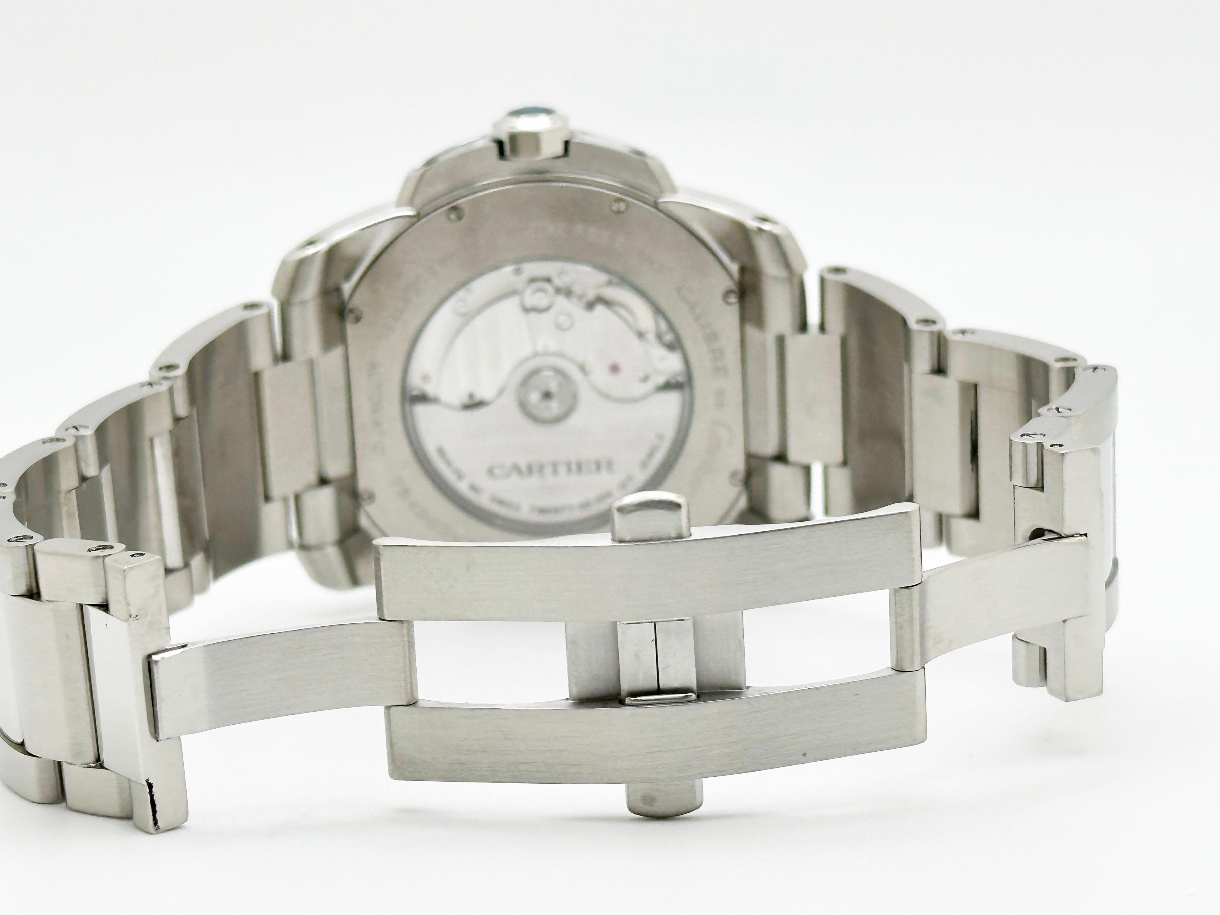 Cartier Cailbre Ref 3389 42mm Quadrante Argento Acciaio Inox in vendita 3