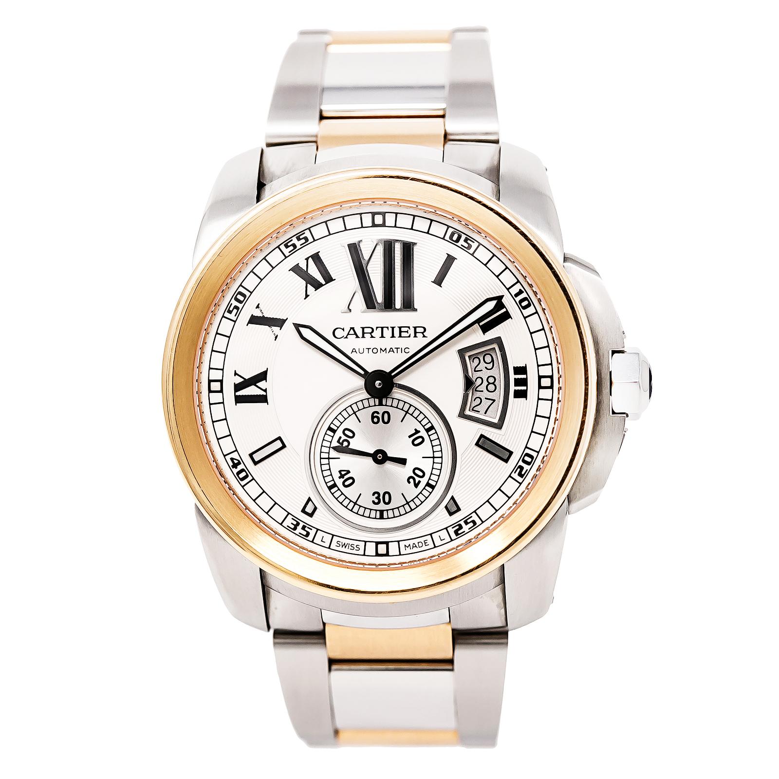 Contemporary Cartier Calibre 3389 W7100036 Mens Automatic Watch 18K Rose Gold & SS