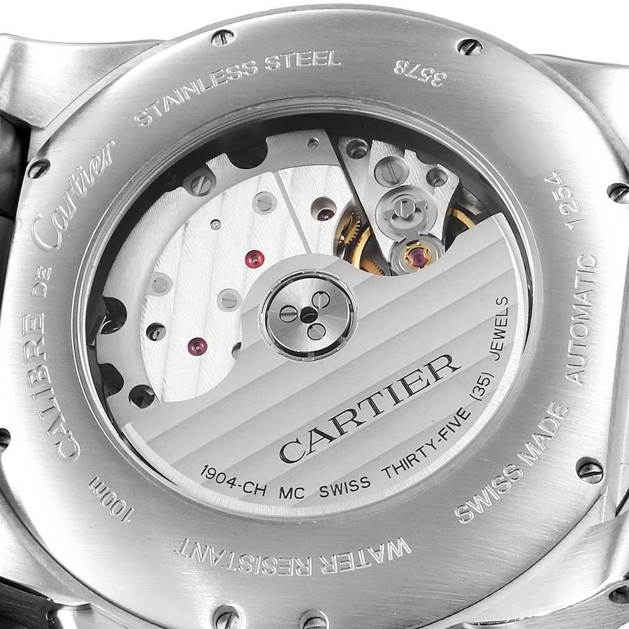 Cartier Calibre Black Dial Cronograph Steel Mens Watch W7100061 Box Papers In Excellent Condition In Atlanta, GA