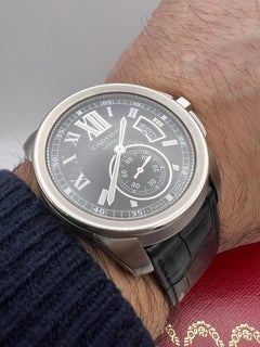 Cartier Calibre Black Dial Leather 42mm Men's Steel Watch Box W7100041