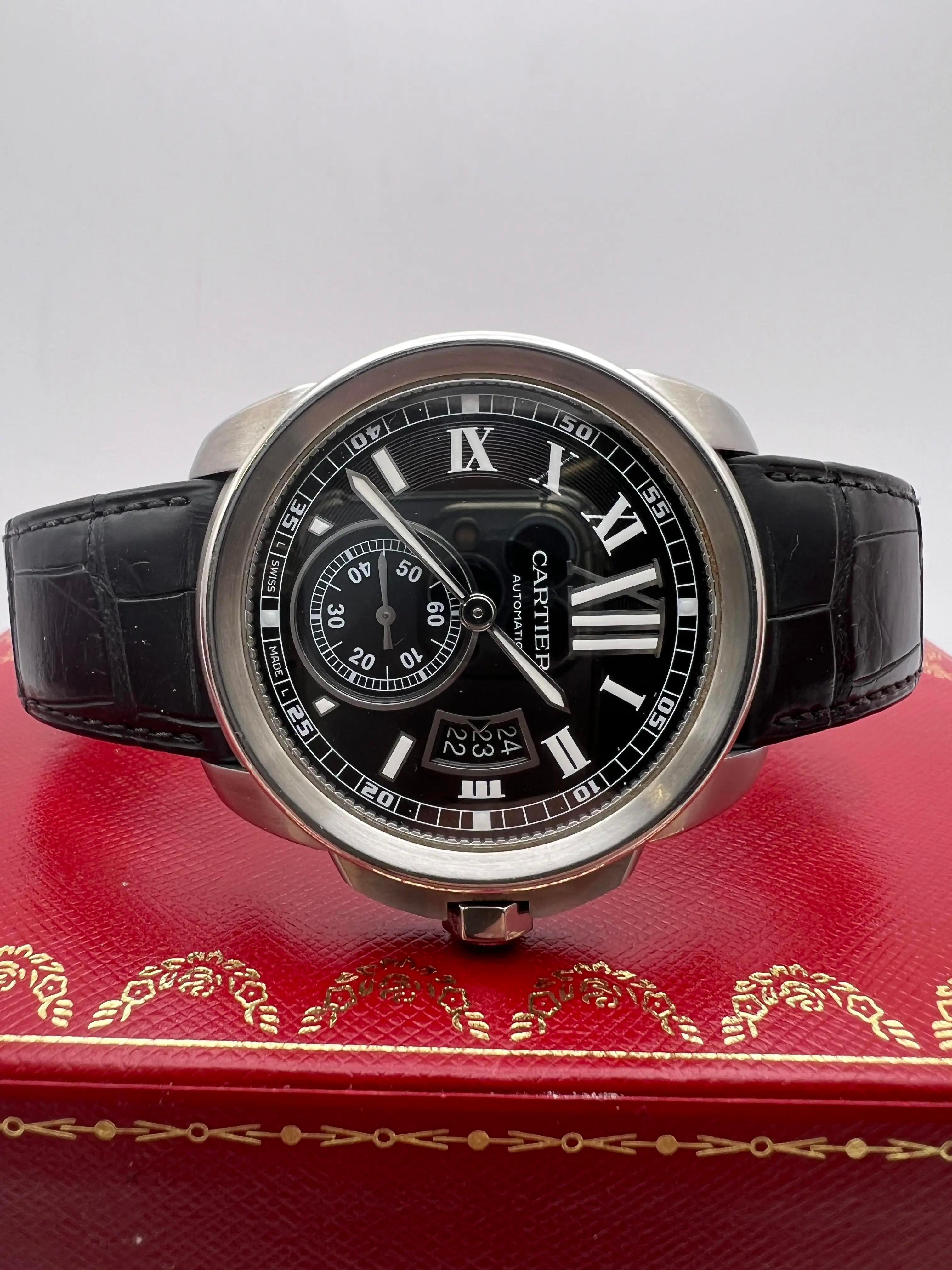 Cartier Calibre Black Dial Leather 42mm Men's Steel Watch Box W7100041 For Sale 1