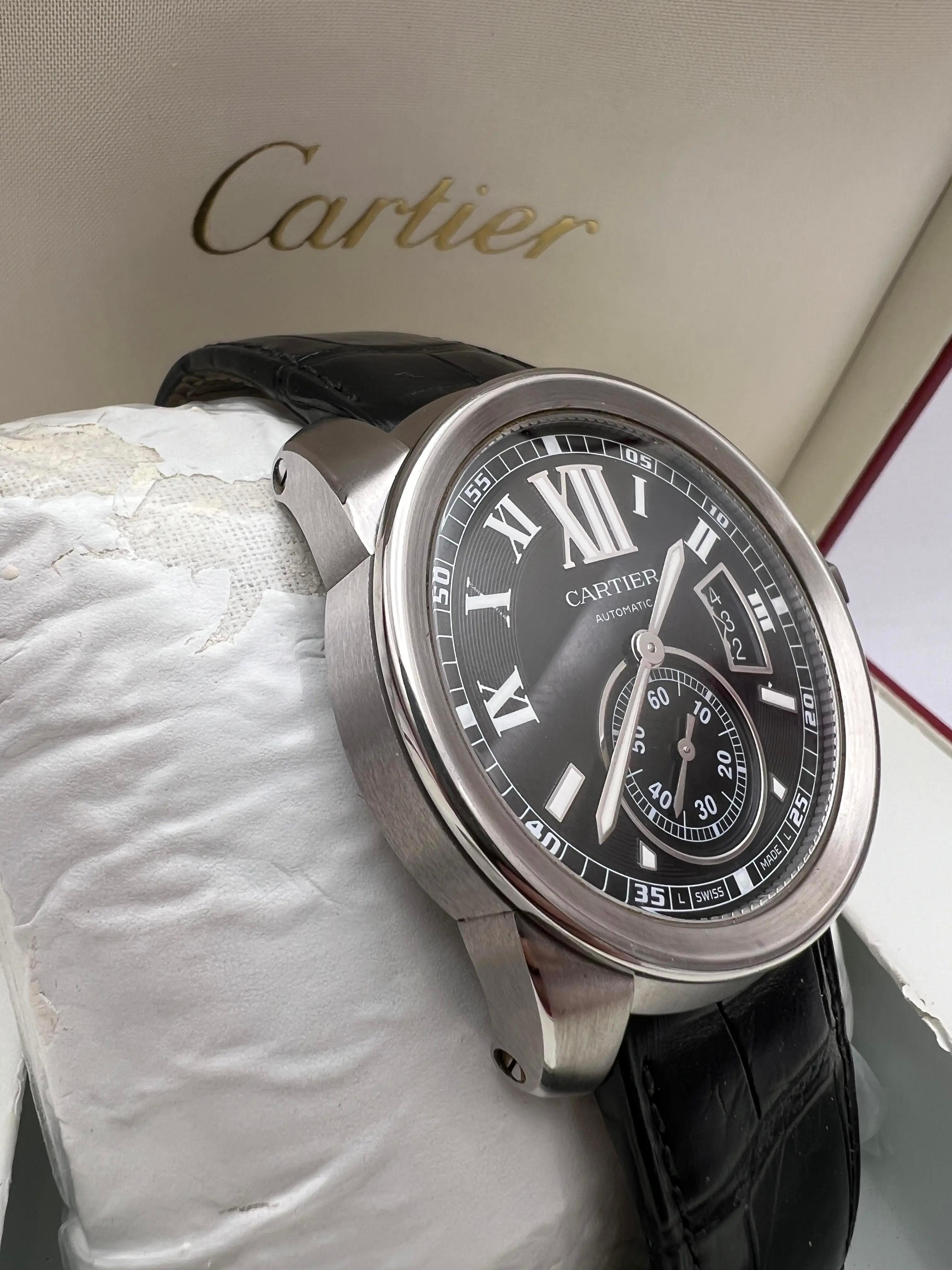 Cartier Calibre Black Dial Leather 42mm Men's Steel Watch Box W7100041 For Sale 3