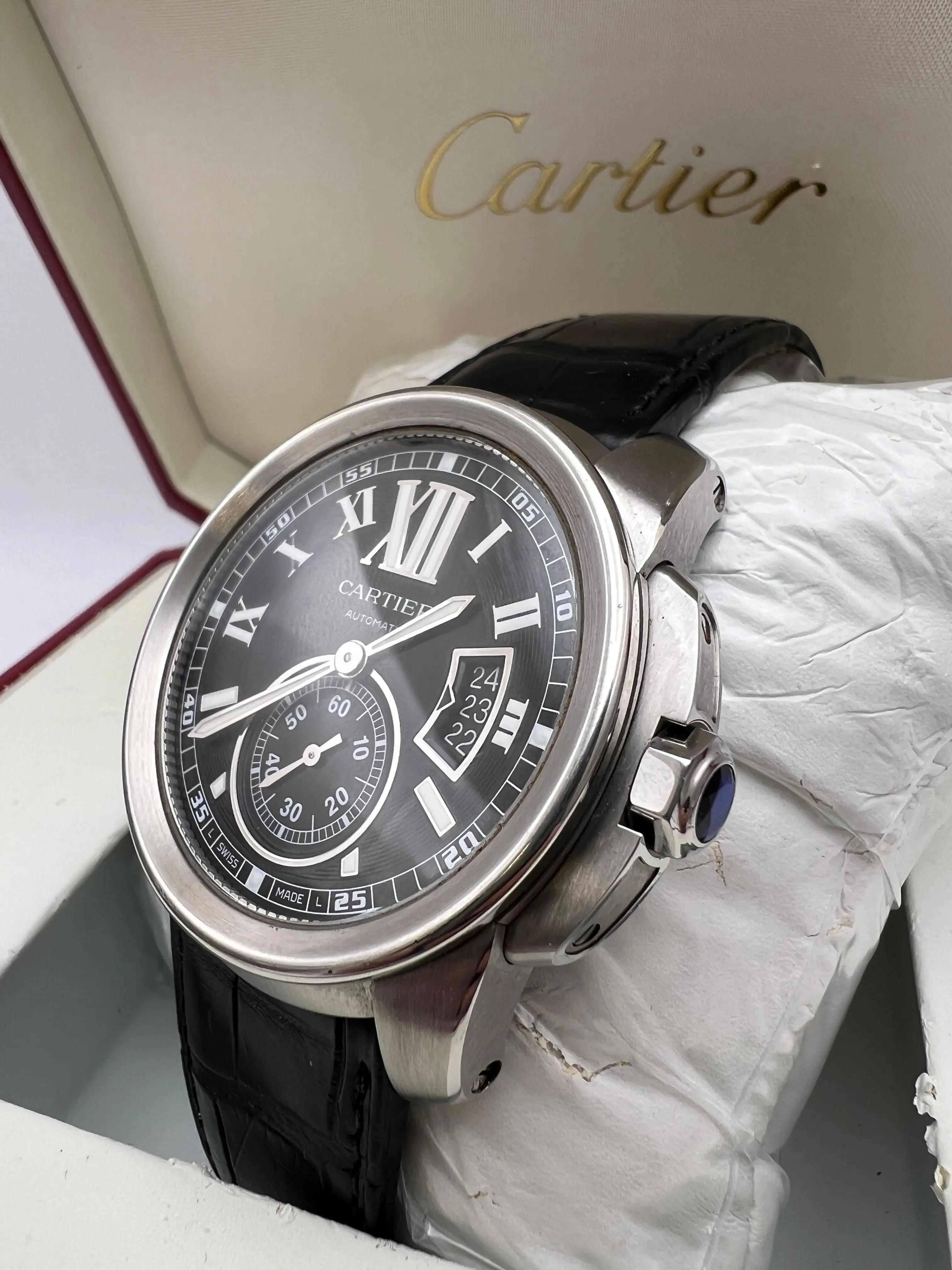 Cartier Calibre Black Dial Leather 42mm Men's Steel Watch Box W7100041 For Sale 4