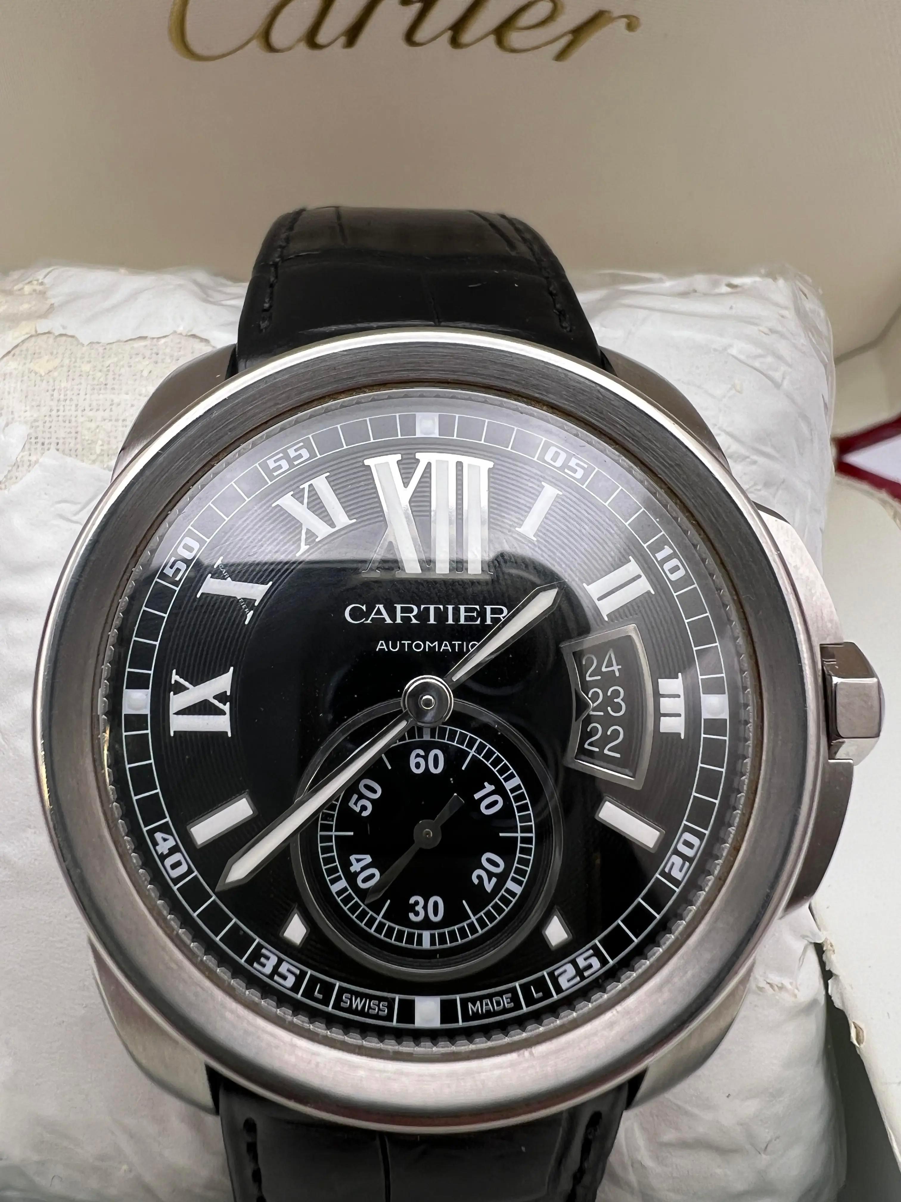 Cartier Calibre Black Dial Leather 42mm Men's Steel Watch Box W7100041 For Sale 5