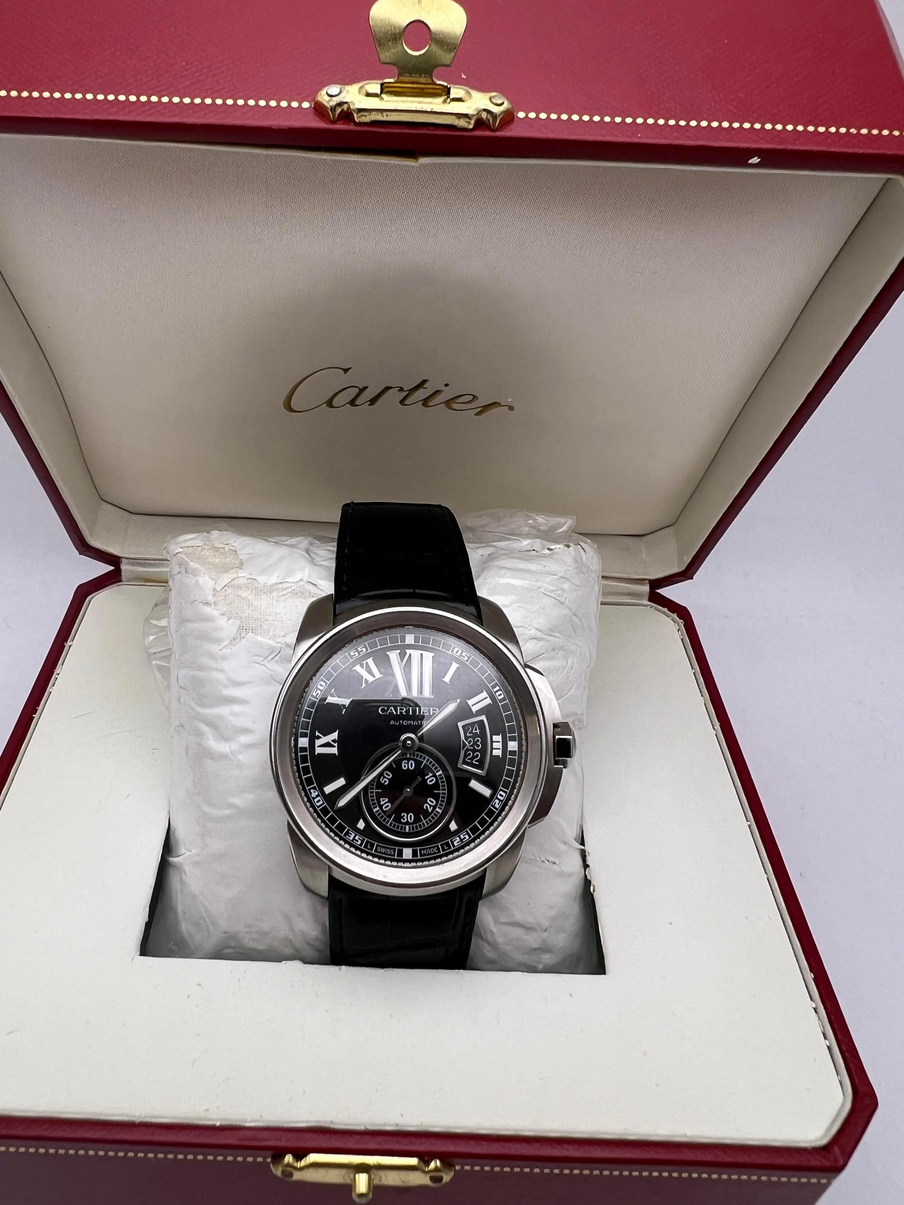 Cartier Calibre Black Dial Leather 42mm Men's Steel Watch Box W7100041 For Sale 6