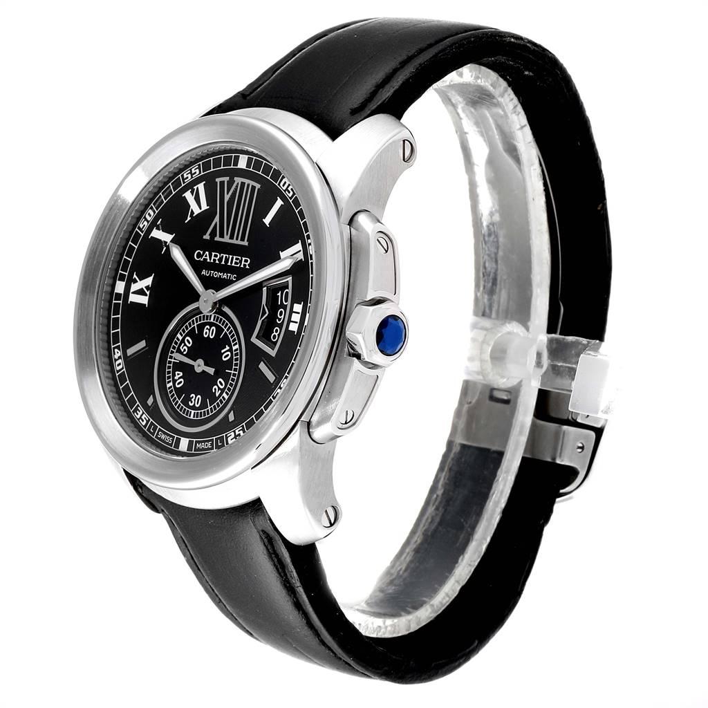 Cartier Calibre Black Dial Leather Strap Steel Men S Watch W7100014 For Sale At 1stdibs