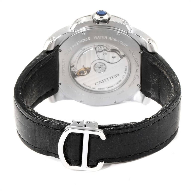 Cartier Calibre Black Dial Leather Strap Steel Men S Watch W7100014 For Sale At 1stdibs