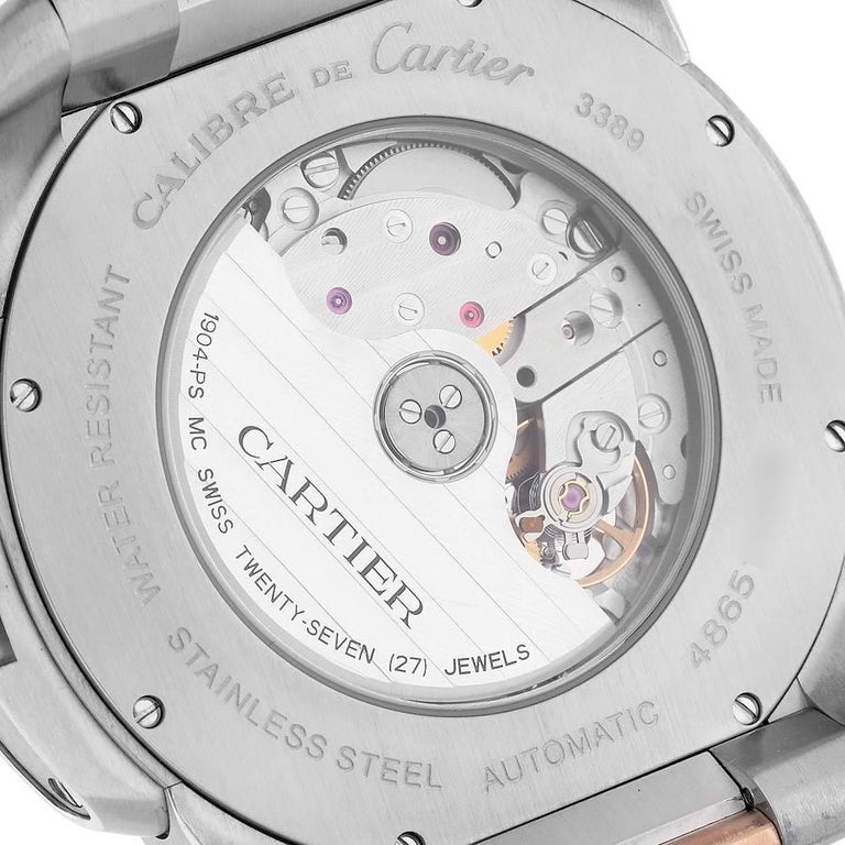 Cartier Calibre Brown Dial Rose Gold Steel Mens Watch W7100050 Box