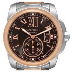 Cartier Calibre Brown Dial Rose Gold Steel Mens Watch W7100050 Box Card