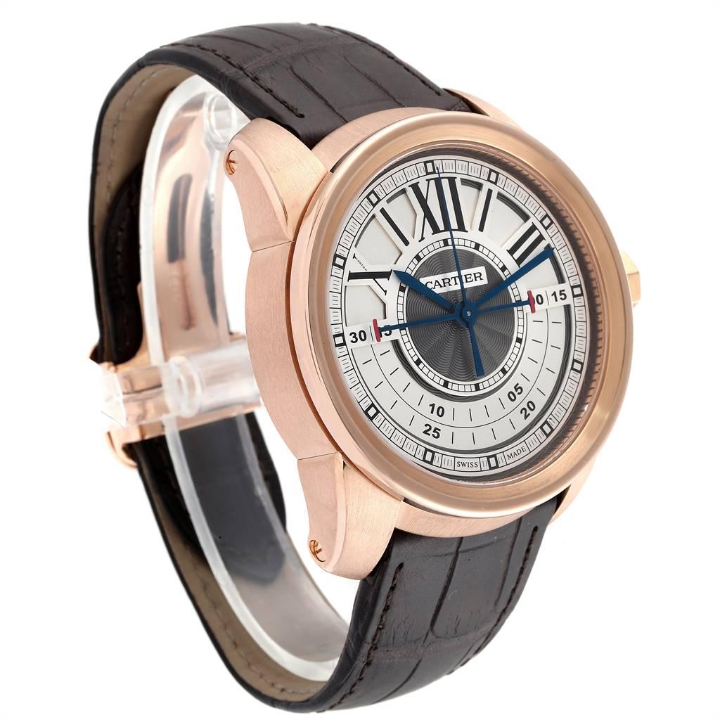 Cartier Calibre Central Chronograph Rose Gold Men's Watch W7100004 In Excellent Condition In Atlanta, GA