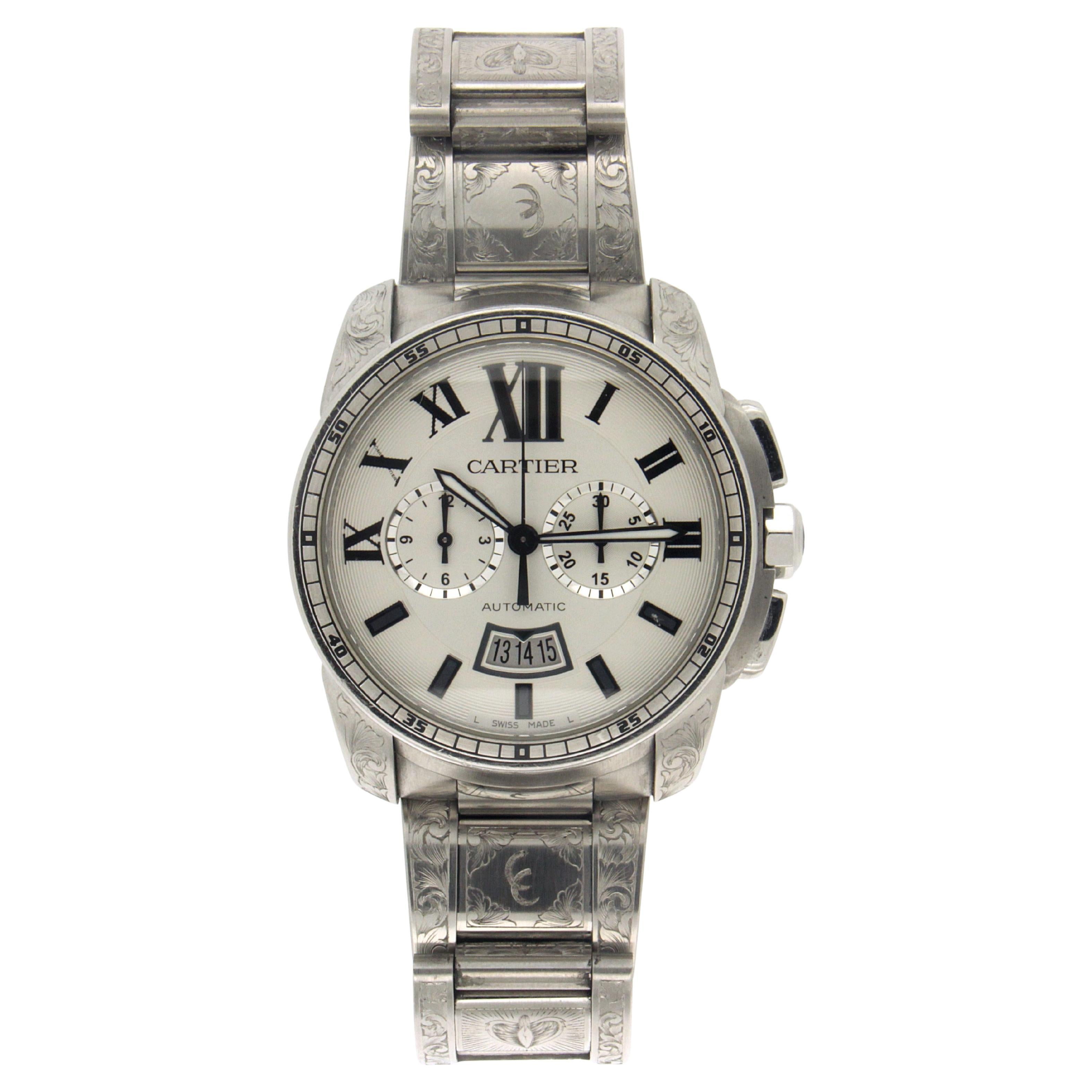 Cartier Calibre Chronograph – Unique Hand-Engraved Piece For Sale