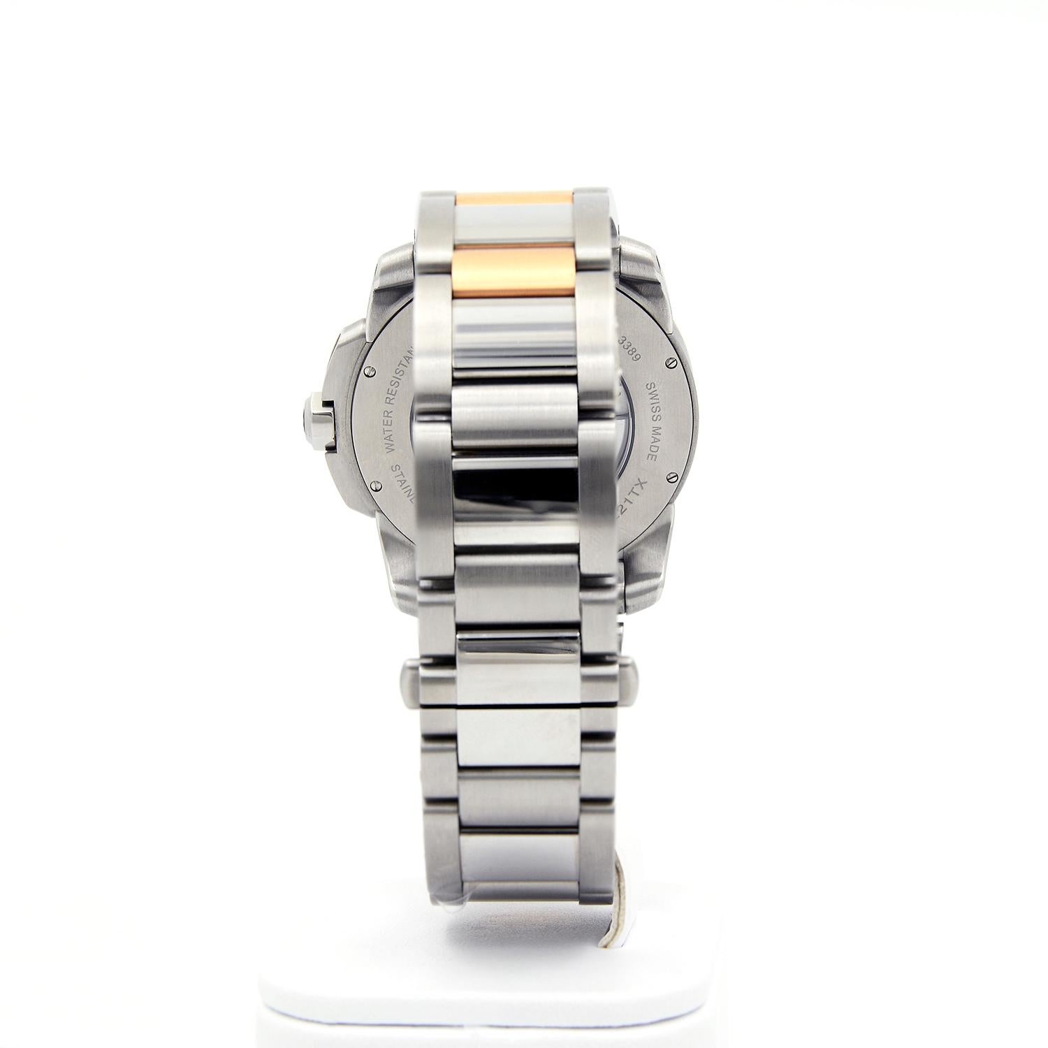 Cartier Calibre de Cartier 18 Karat Pink Gold & Stainless Steel Watch In New Condition In Dallas, TX