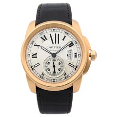 Cartier Calibre De Cartier 18 Karat Rose Gold Silver Dial Men's Watch W7100009