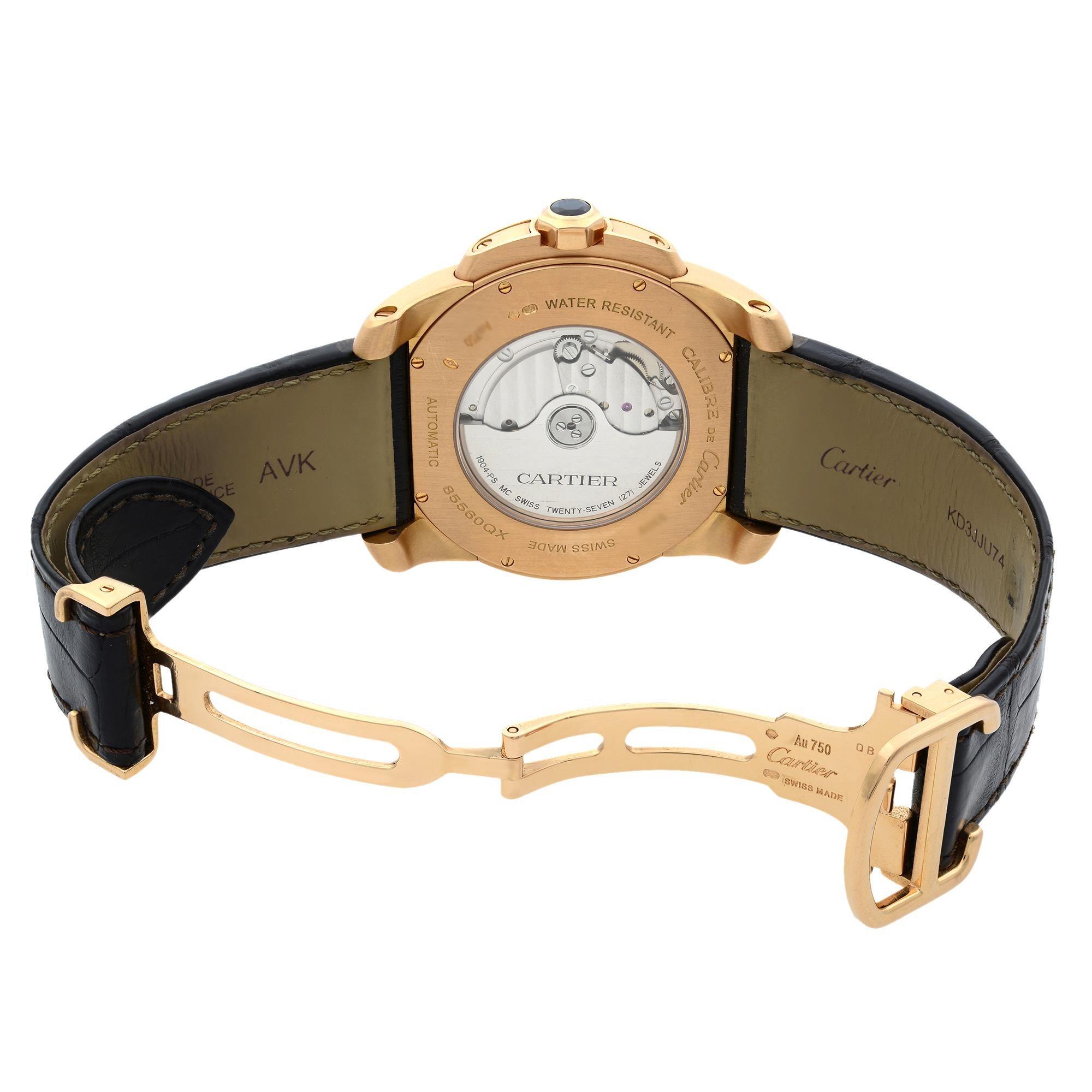 Cartier Calibre De Cartier 18 Karat Rose Gold Silver Dial Men's Watch W7100009 1