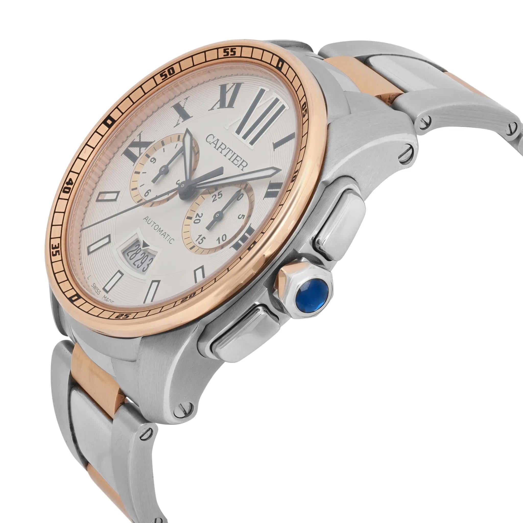 Cartier Calibre de Cartier 42mm 18K Rose Gold Stahl Elfenbein Zifferblatt Uhr W7100042 im Zustand „Hervorragend“ im Angebot in New York, NY