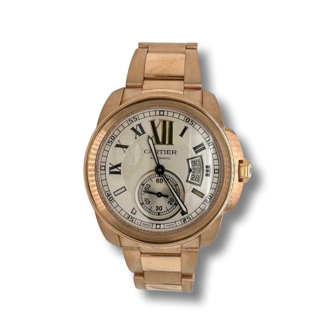 Cartier Calibre de Cartier 42mm Watch in 18k Rose Gold REF W7100018 In Excellent Condition In Miami, FL