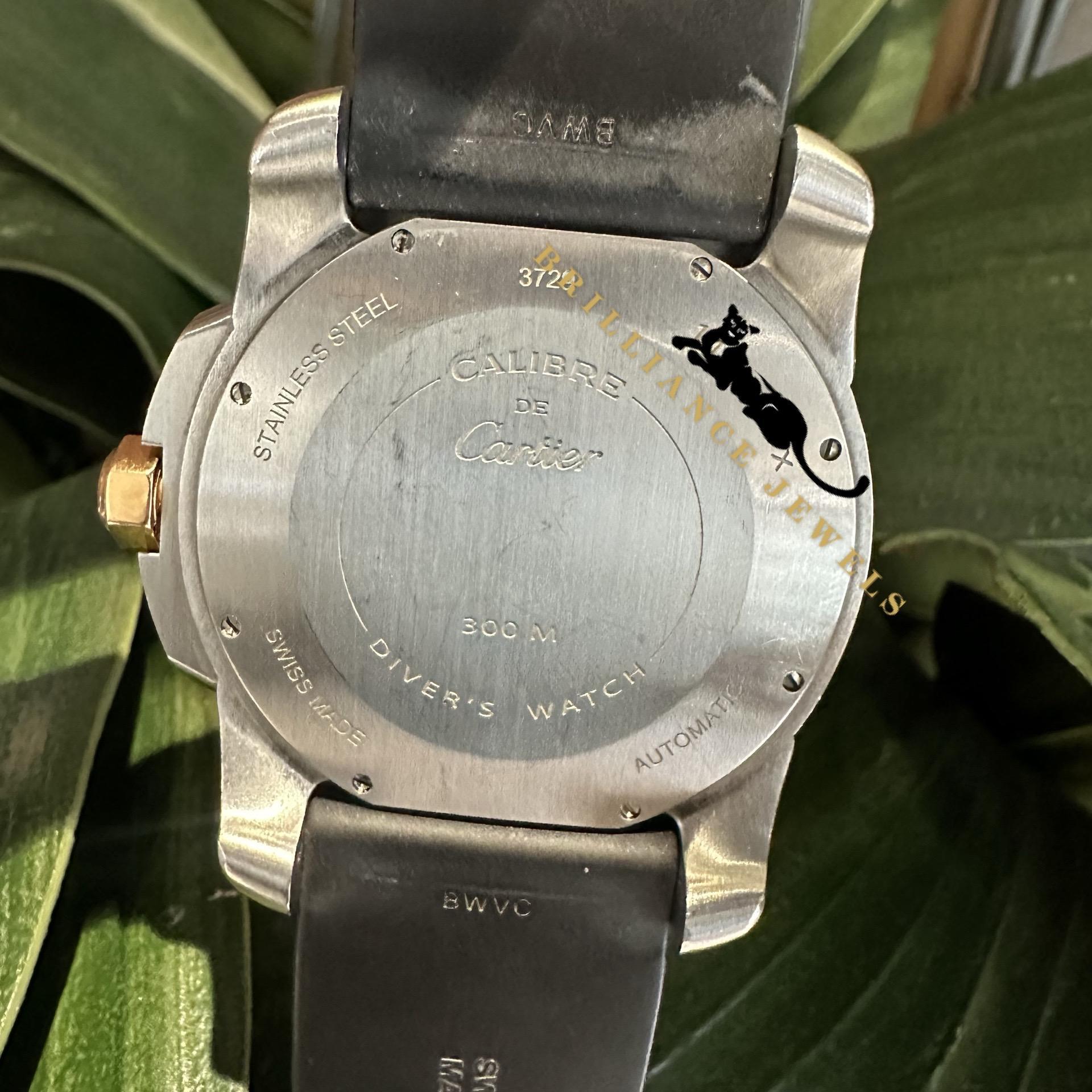 Round Cut Cartier Calibre De Cartier Diver Stainless Steel and Rose Gold Bezel Watch 42 mm