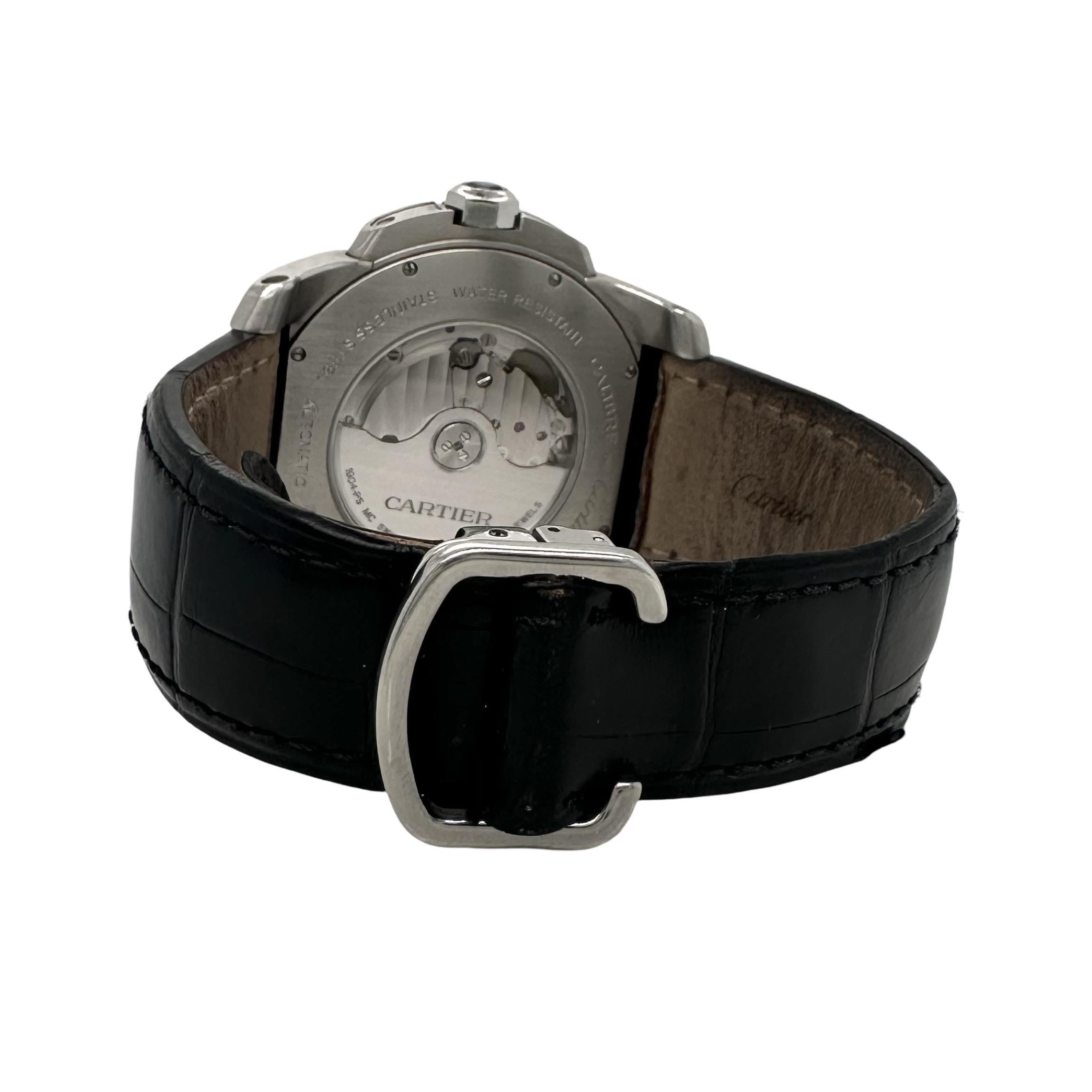 Diseñador: Cartier
Model No: Calibre de Cartier
Model No.: 3389
Movimiento: Automático
Complicaciones: Horas y minutos, segundos
Estilo: Casual, Deportivo
Material de la caja: Acero inoxidable
Tamaño de la caja: 42 mm
Fondo de caja: Sólido
Forma de