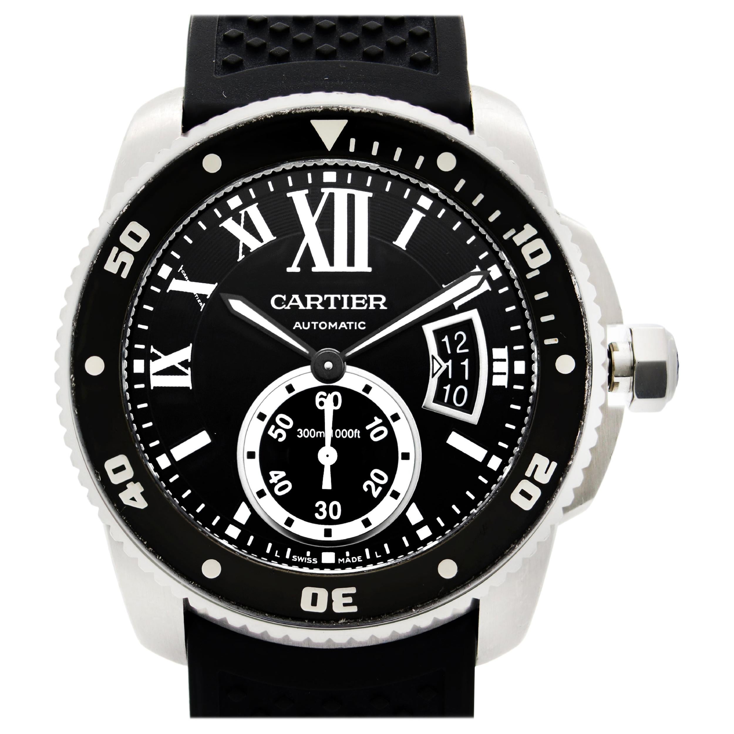 Cartier Calibre de Cartier Steel Black Roman Dial Automatic Mens Watch W7100056