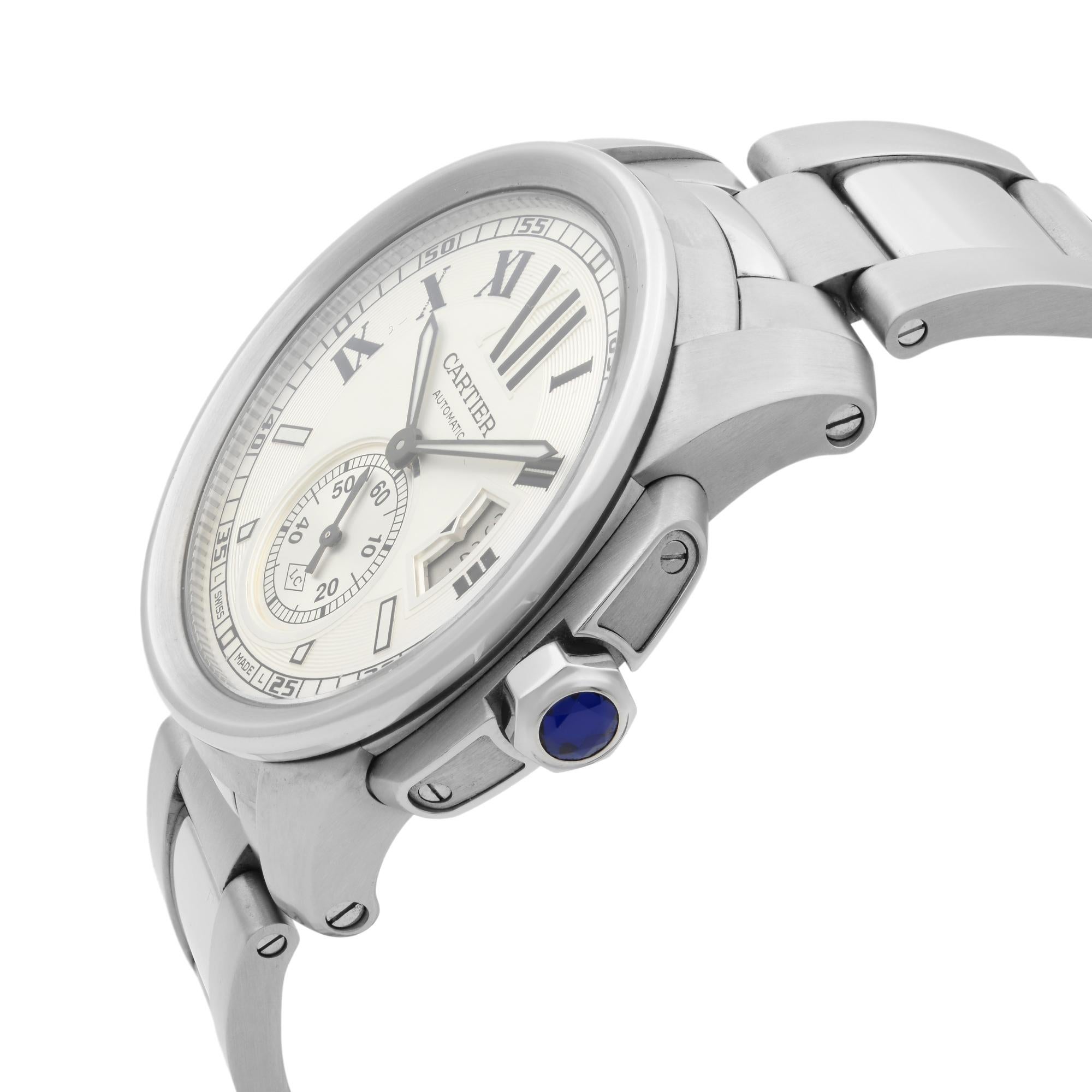 Cartier Calibre de Cartier Steel Silver Dial Automatic Men's Watch W7100015 In Excellent Condition In New York, NY