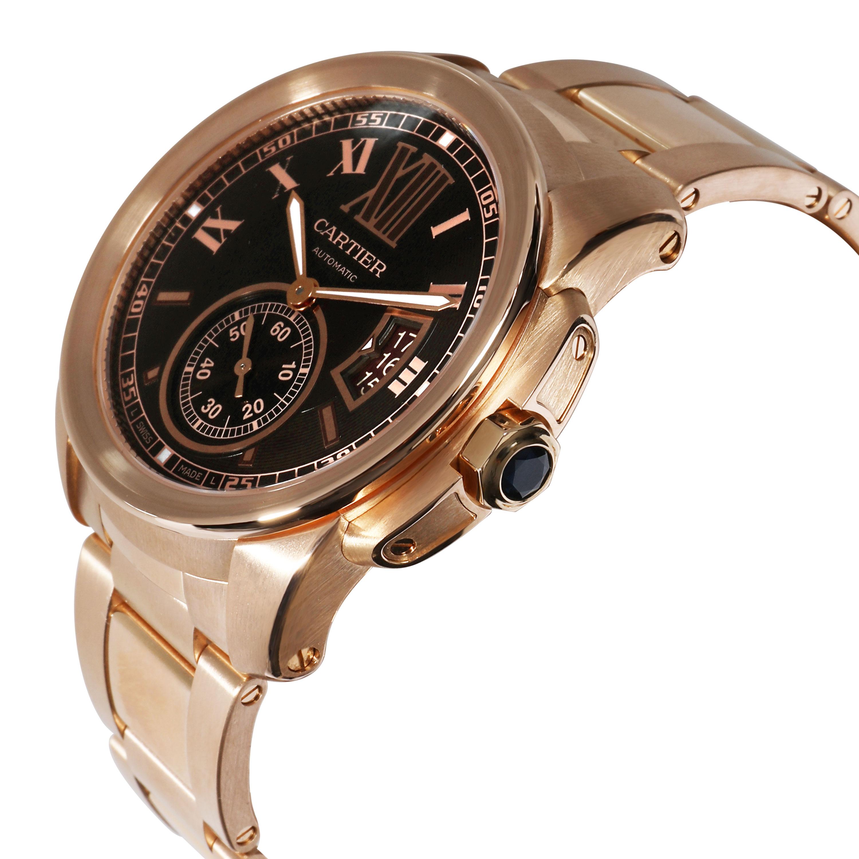 Cartier Calibre de Cartier W7100040 Men's Watch in 18 Karat Rose Gold In Excellent Condition In New York, NY