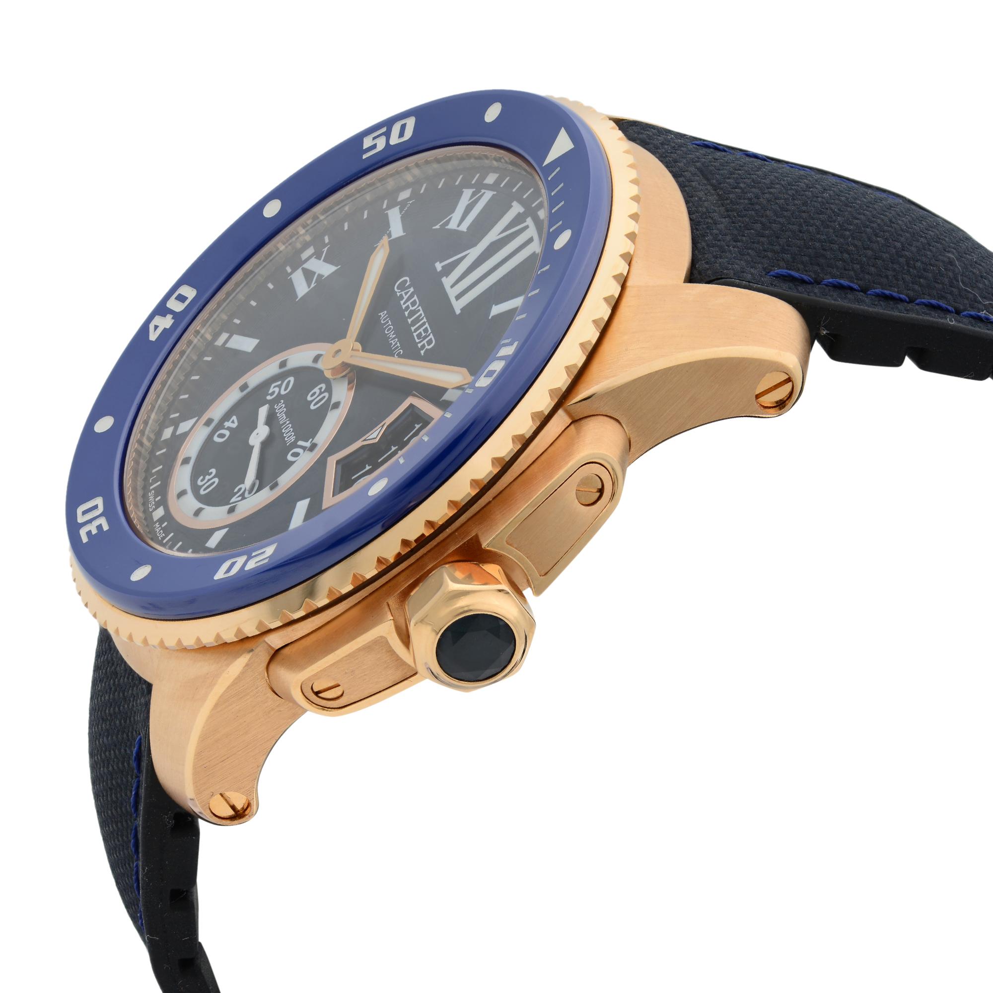 Men's Cartier Calibre De Diver 18K Rose Gold Blue Dial Automatic Men’s Watch WGCA0009