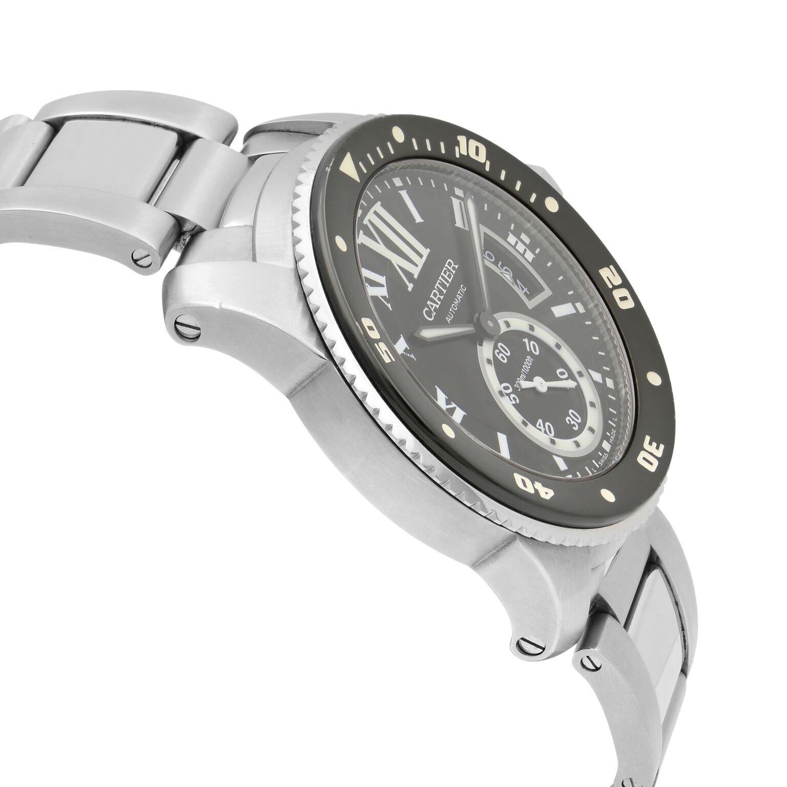 Men's Cartier Calibre de Diver Stainless Steel Black Dial Automatic Men Watch W7100057