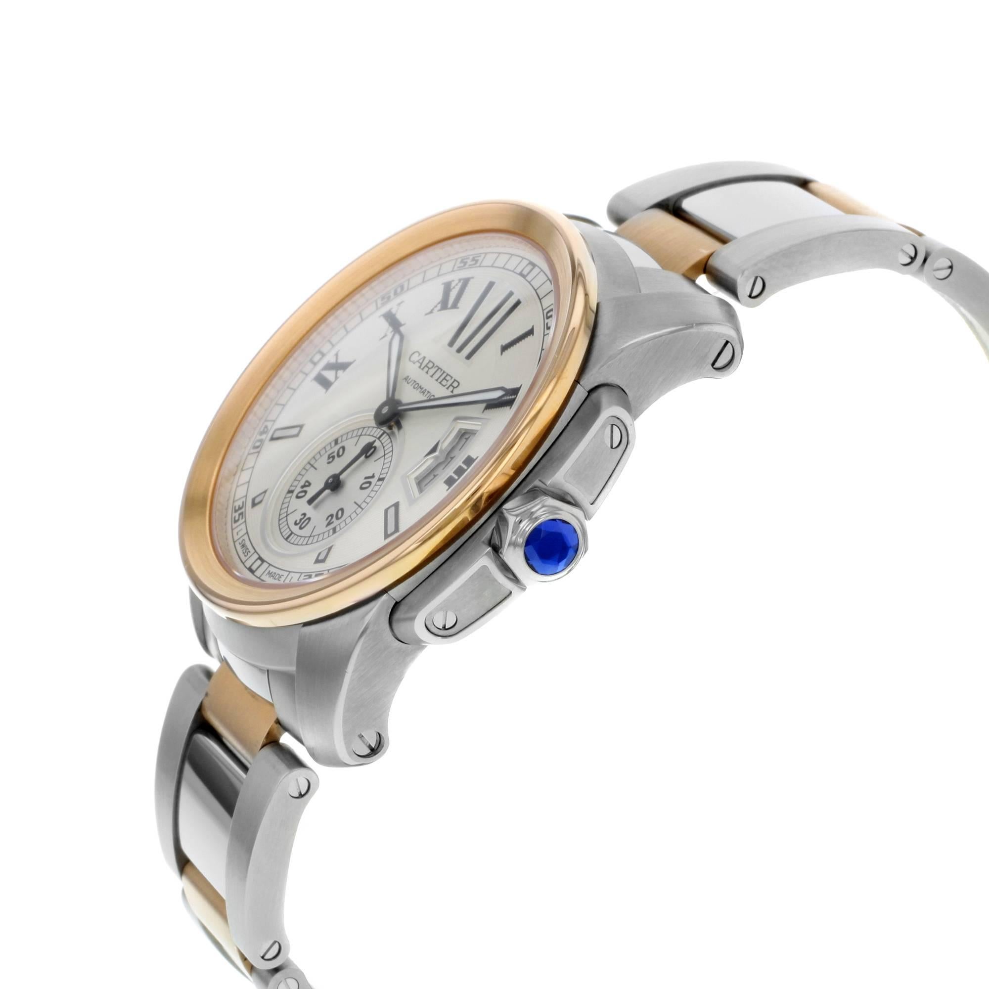 Modern Cartier Calibre de W7100036 18 Karat Rose Gold and Steel Automatic Men's Watch