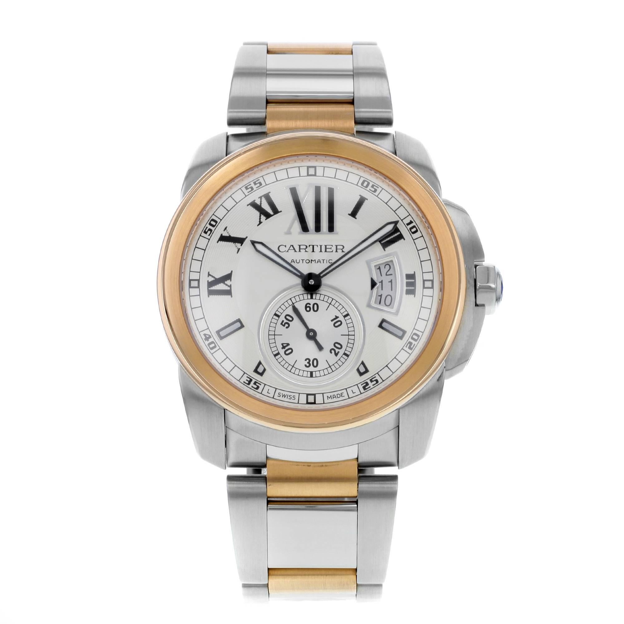Cartier Calibre de W7100036 18 Karat Rose Gold and Steel Automatic Men's Watch