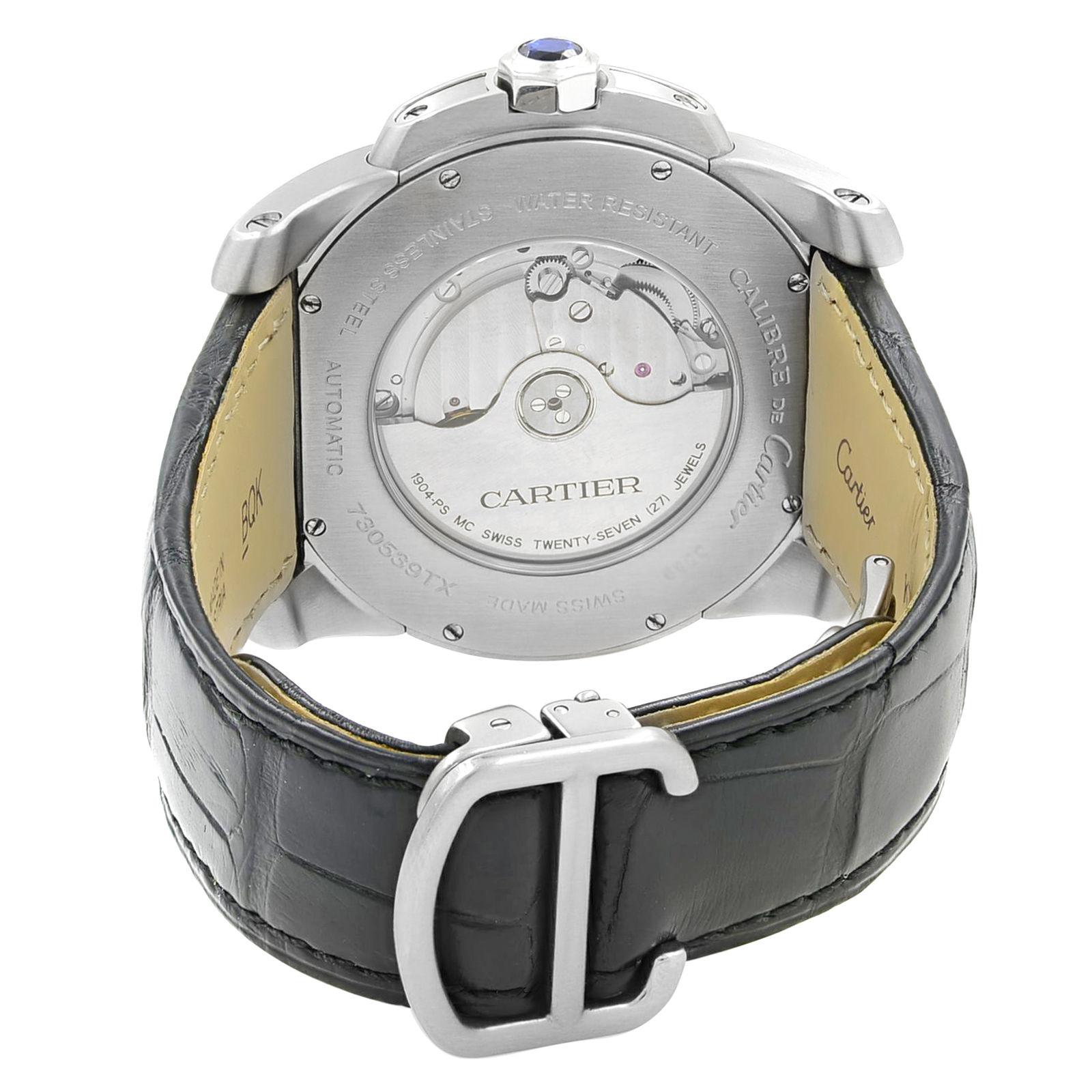 Cartier Calibre De W7100037 Silver Roman Dial Steel Automatic Men's Watch In Excellent Condition In New York, NY