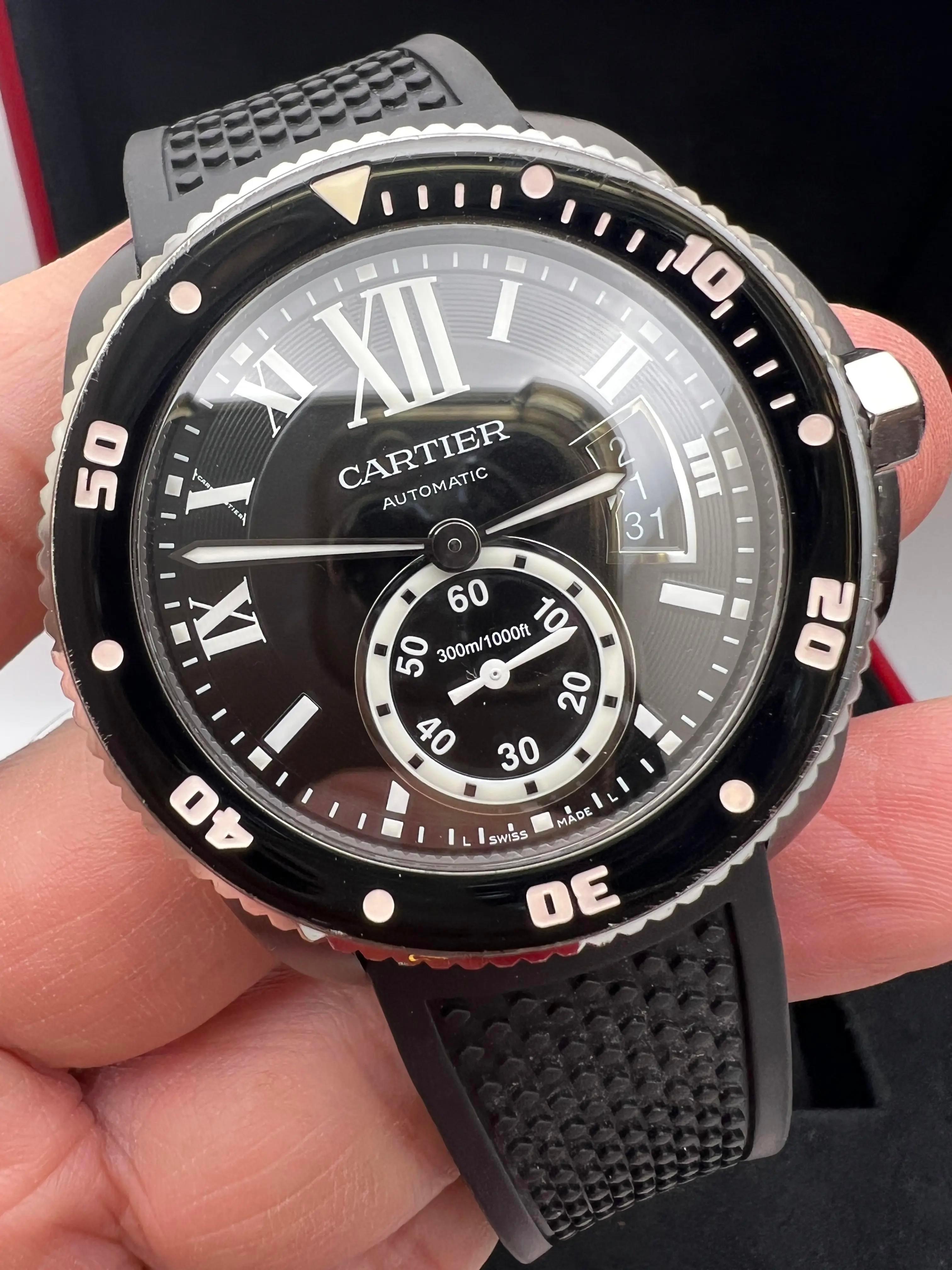 Cartier Calibre Diver 42mm Black ADLC Ceramic Bezel WSCA0006 Box Papers In Excellent Condition For Sale In New York, NY