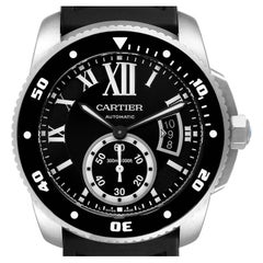 Cartier Calibre Diver Black Dial Rubber Strap Steel Mens Watch W7100056