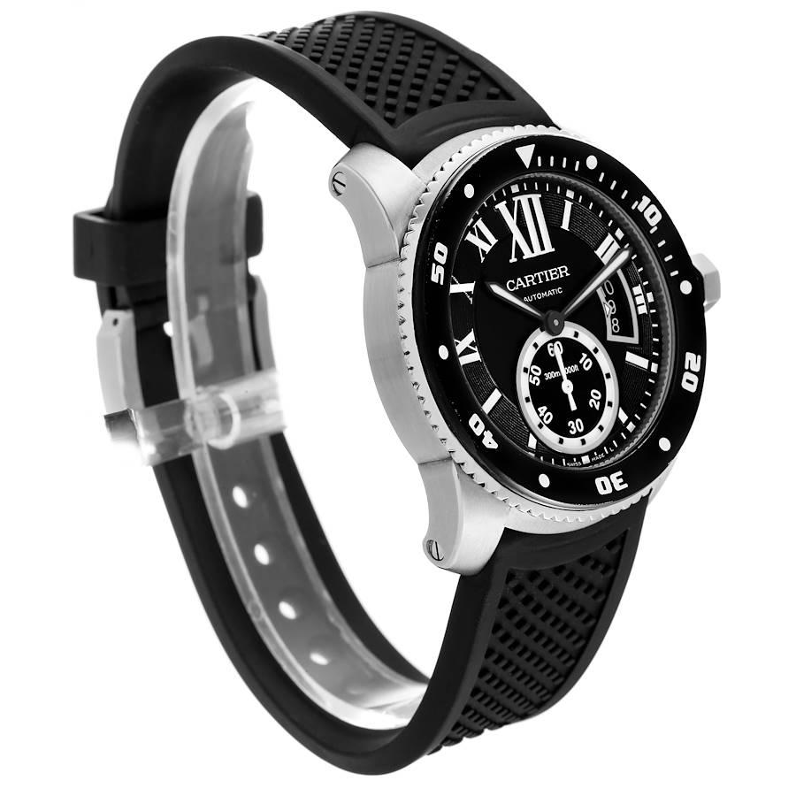 Cartier Calibre Diver Black Dial Rubber Strap Steel Mens Watch W7100056 Papers In Good Condition In Atlanta, GA