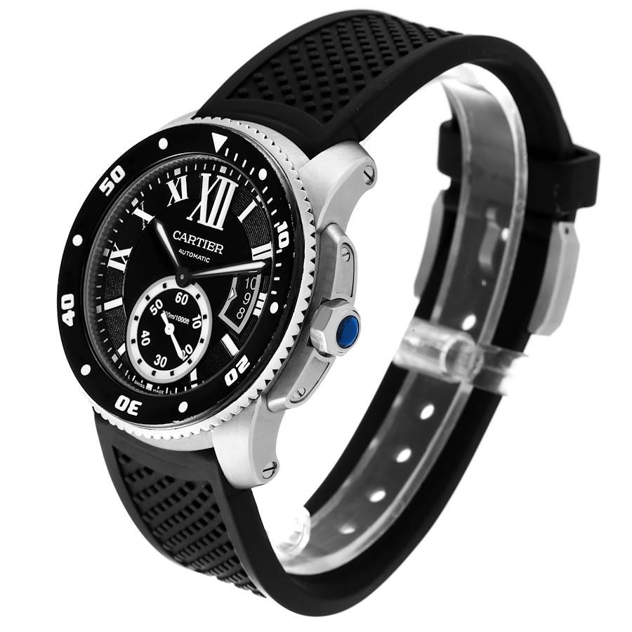 Men's Cartier Calibre Diver Black Dial Rubber Strap Steel Mens Watch W7100056 Papers
