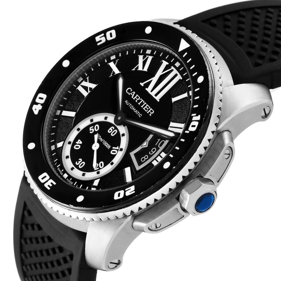 Cartier Calibre Diver Black Dial Rubber Strap Steel Mens Watch W7100056 Papers 1