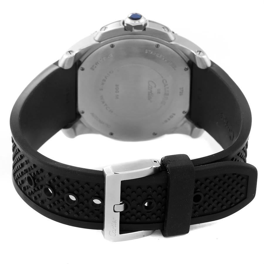 Cartier Calibre Diver Black Dial Rubber Strap Steel Mens Watch W7100056 Papers 3